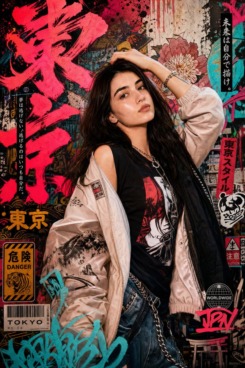 Japanese Graffiti Portrait Poster